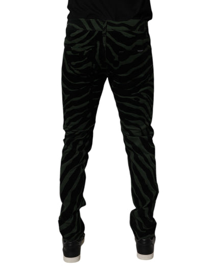 Dolce & Gabbana Black Green Stripes Cotton Skinny Denim Jeans by Dolce & Gabbana