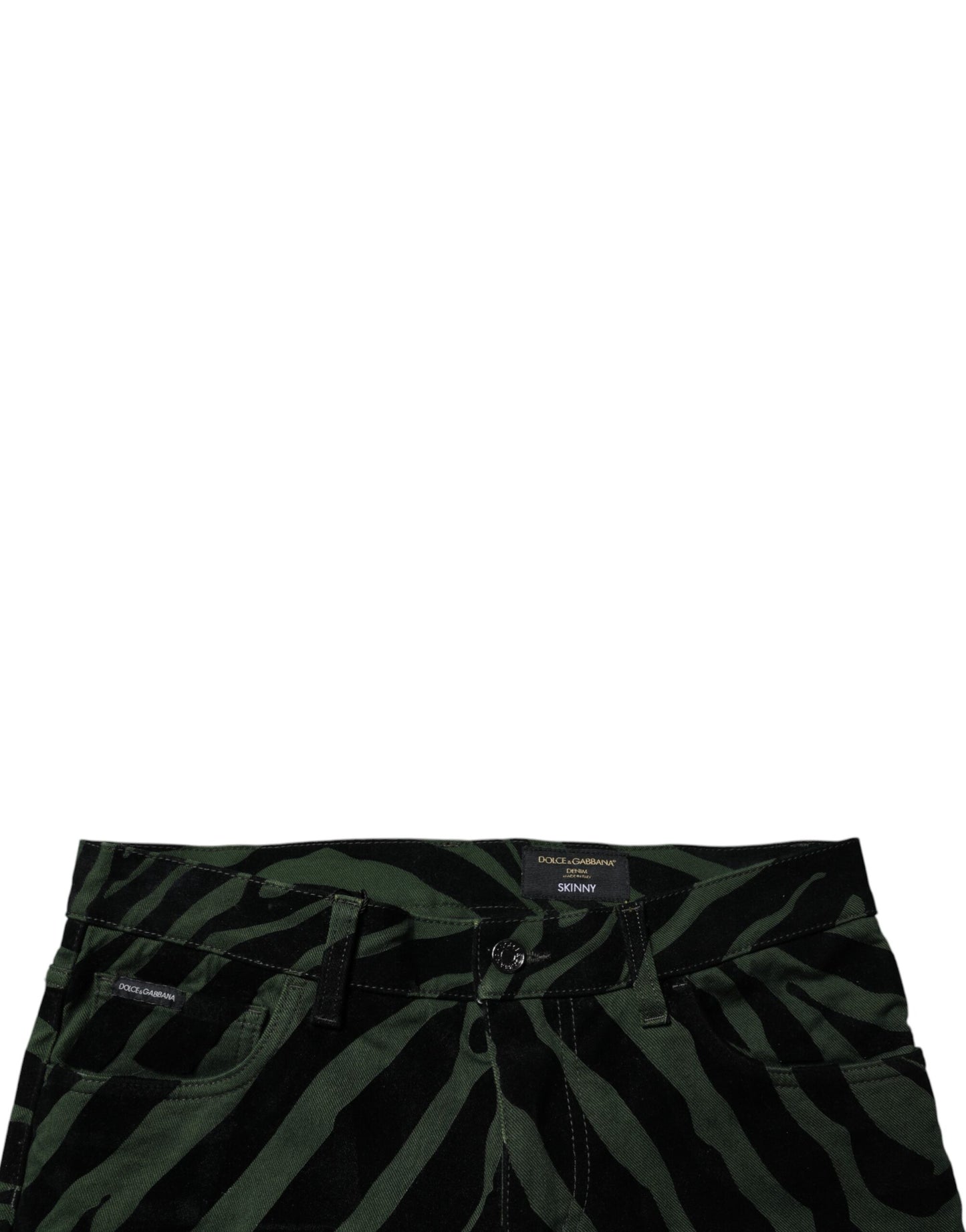 Dolce & Gabbana Black Green Stripes Cotton Skinny Denim Jeans by Dolce & Gabbana