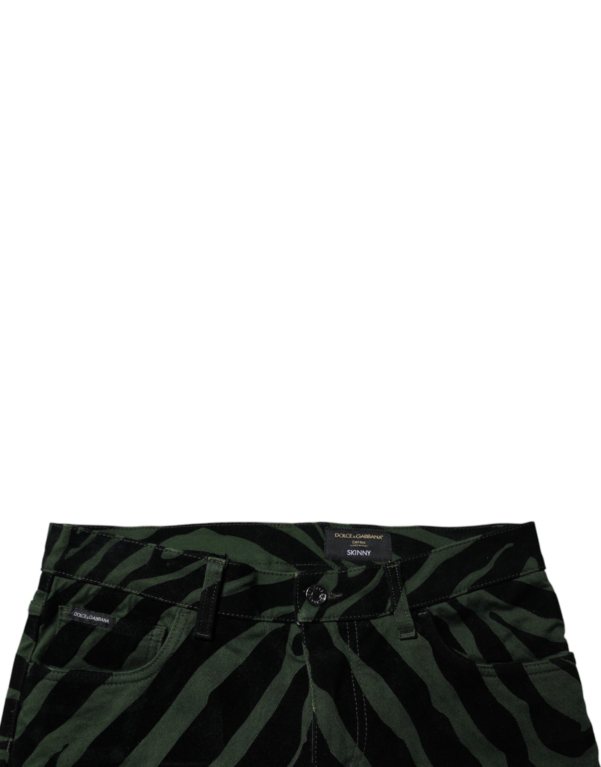 Dolce & Gabbana Black Green Stripes Cotton Skinny Denim Jeans by Dolce & Gabbana