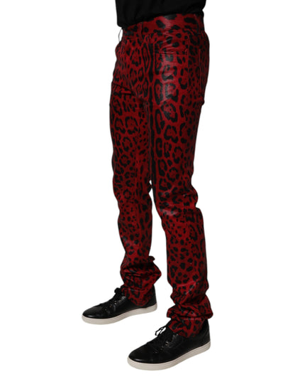 Dolce & Gabbana Red Leopard Cotton Slim Fit Denim Jeans by Dolce & Gabbana