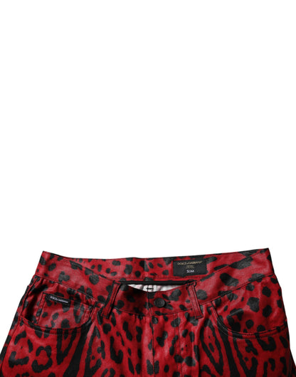 Dolce & Gabbana Red Leopard Cotton Slim Fit Denim Jeans by Dolce & Gabbana