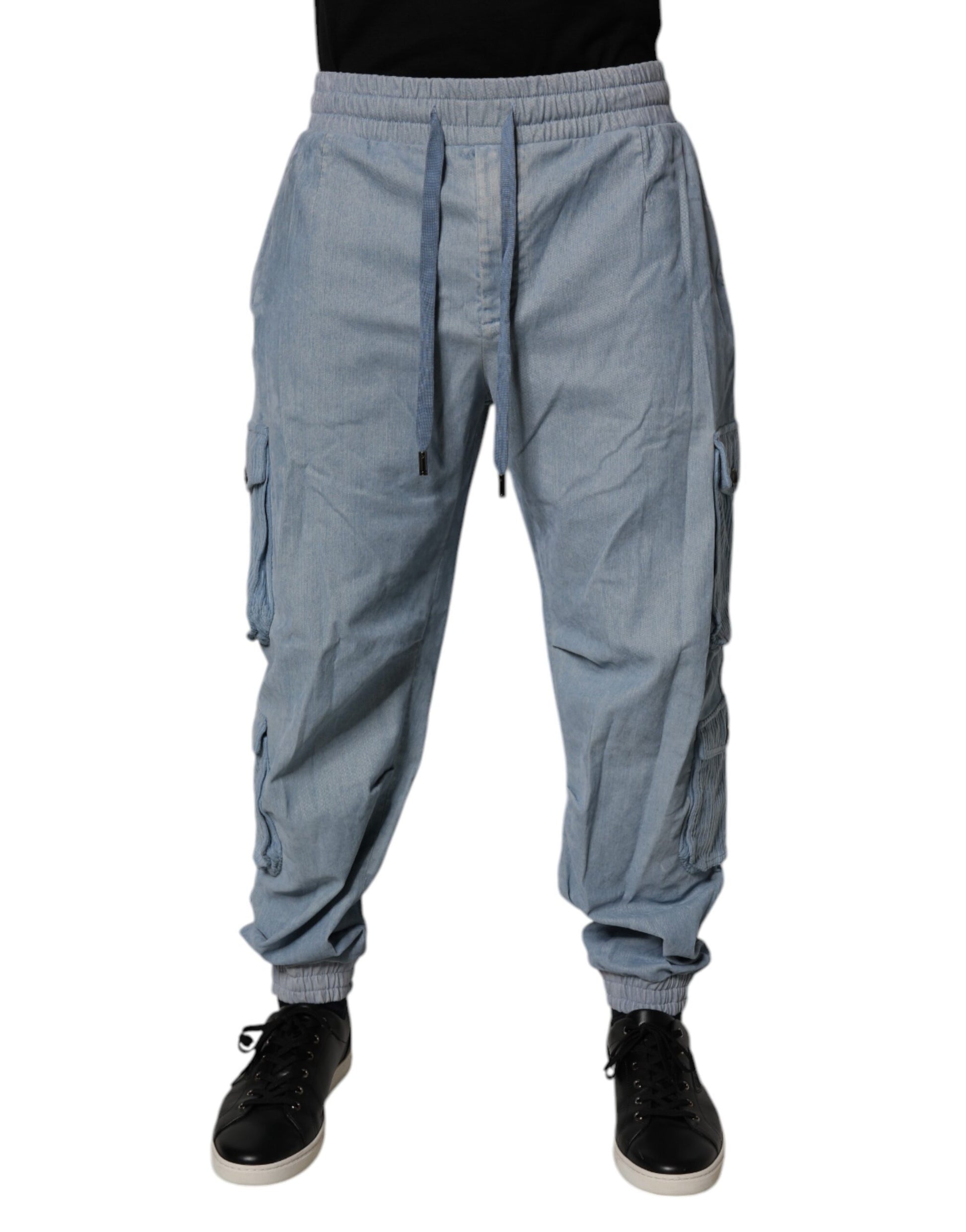 Dolce & Gabbana Light Blue Cotton Jogger Cargo Men Denim Pants by Dolce & Gabbana