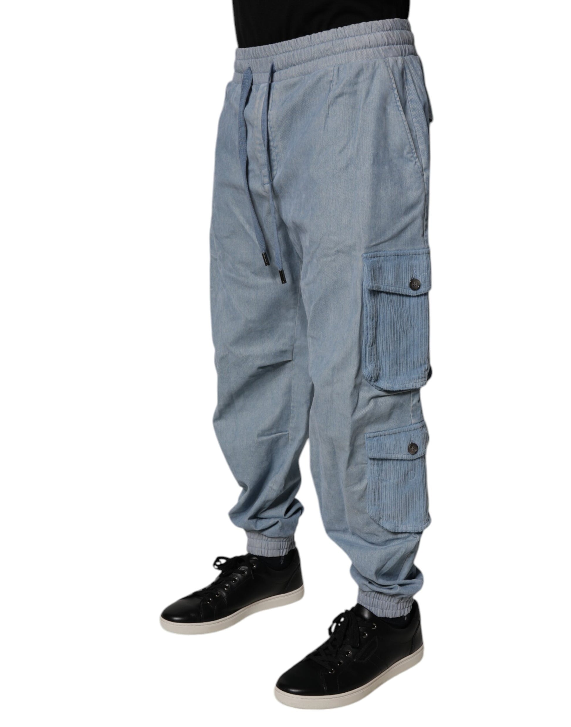 Dolce & Gabbana Light Blue Cotton Jogger Cargo Men Denim Pants by Dolce & Gabbana