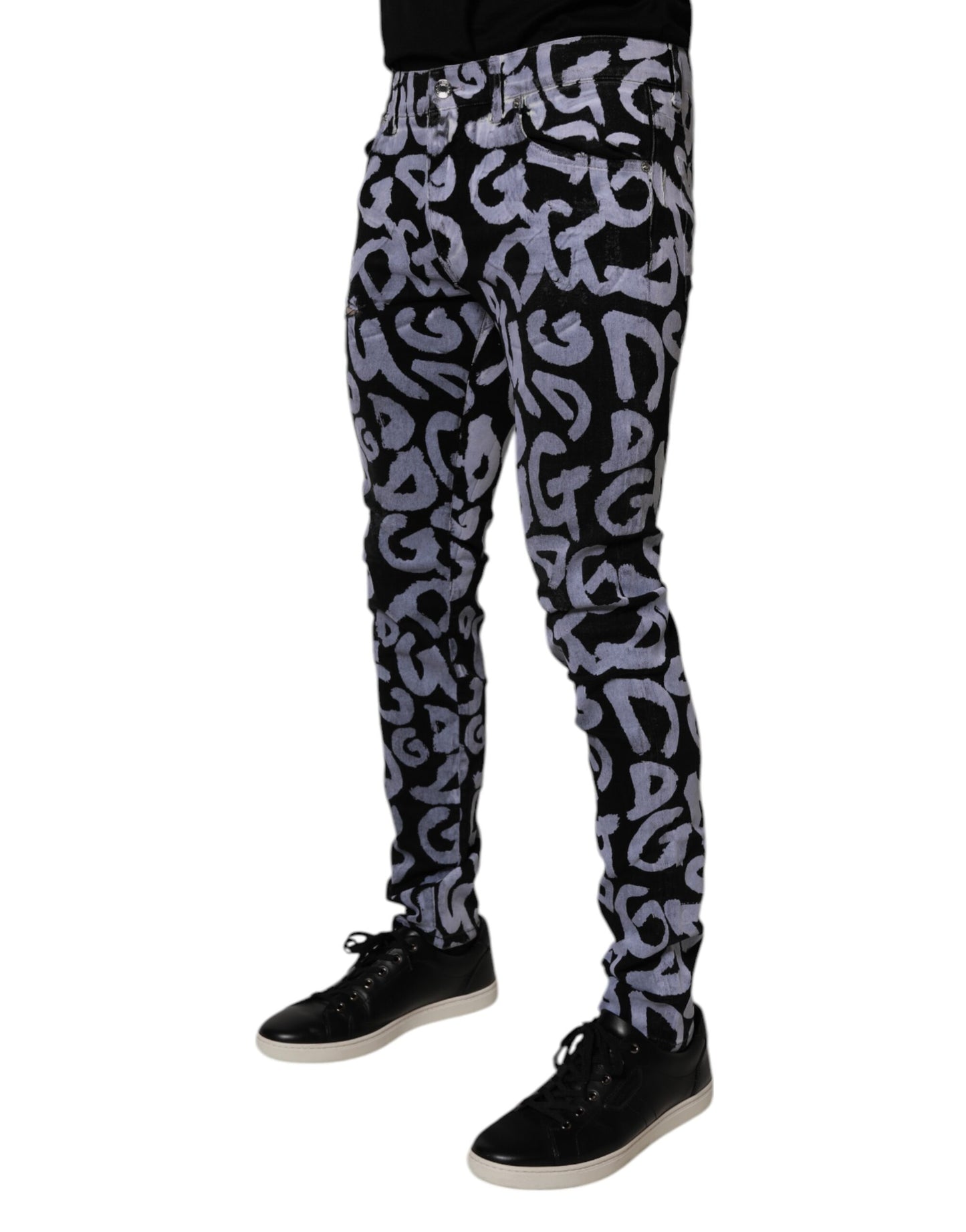 Dolce & Gabbana Black Logo Monogram Cotton Skinny Denim Jeans by Dolce & Gabbana