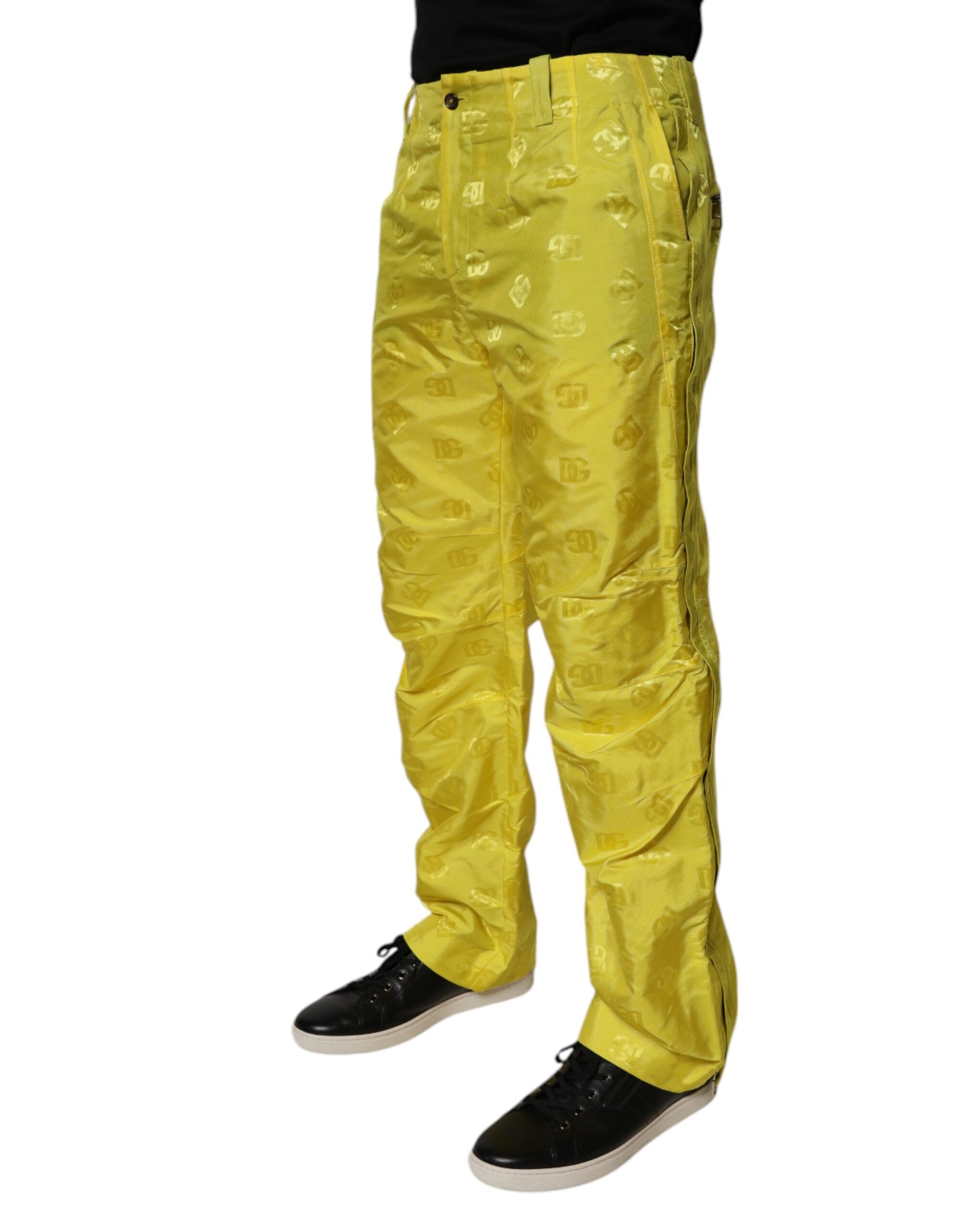 Dolce & Gabbana Yellow DG Monogram Polyester Straight Pants by Dolce & Gabbana