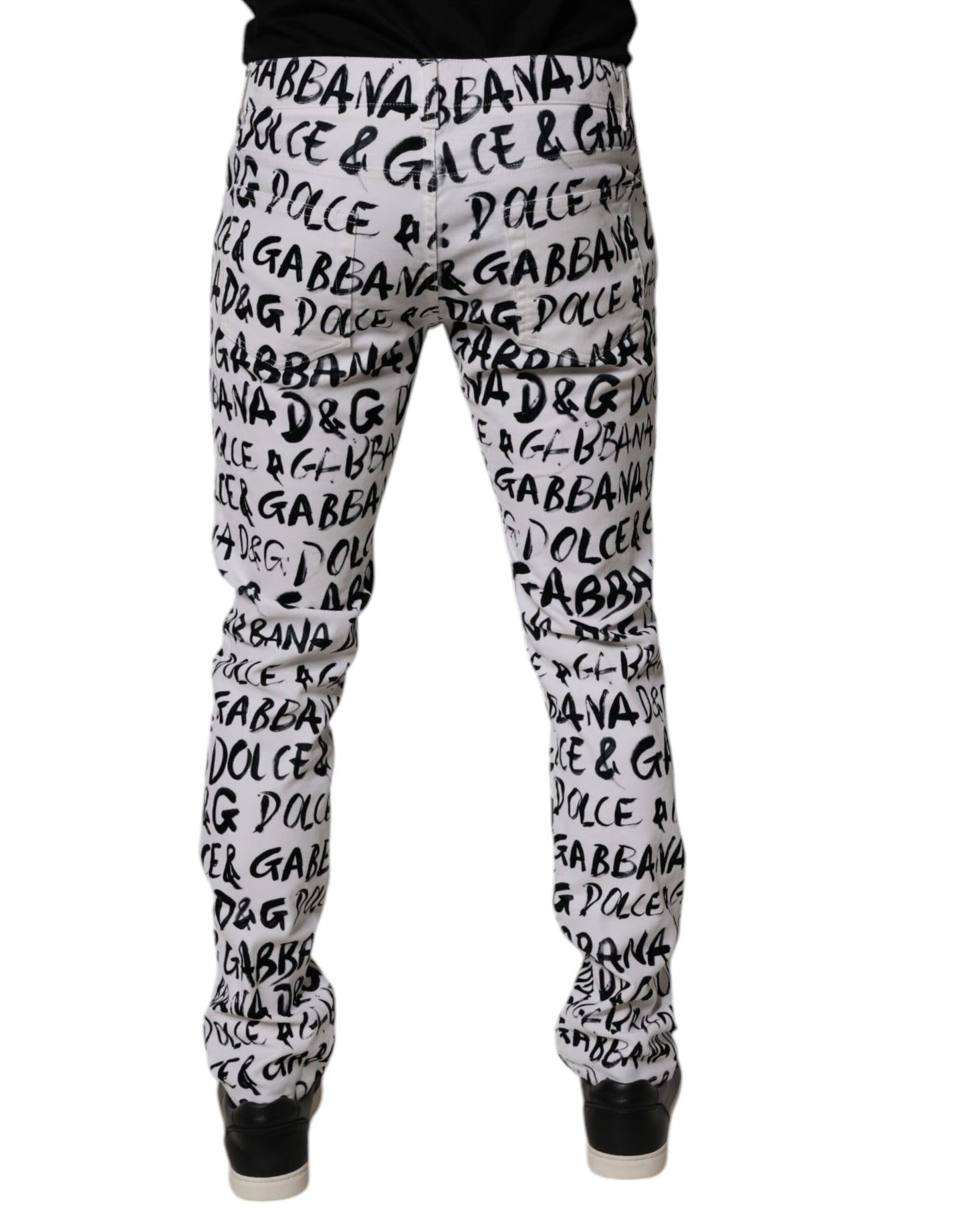 Dolce & Gabbana White Cotton Logo Print Skinny Denim Jeans by Dolce & Gabbana