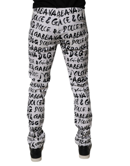 Dolce & Gabbana White Cotton Logo Print Skinny Denim Jeans by Dolce & Gabbana