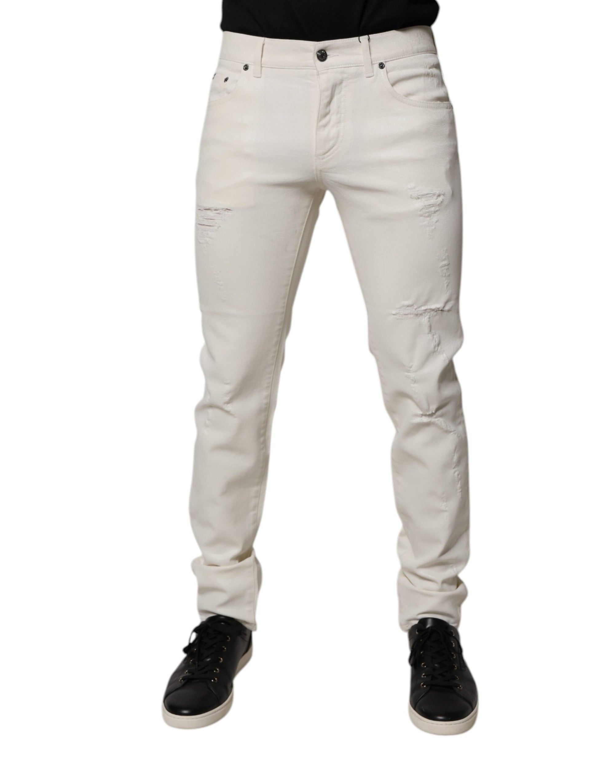 Dolce & Gabbana Off White Cotton Stretch Skinny Denim Jeans by Dolce & Gabbana