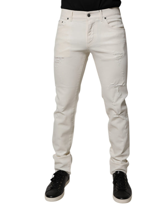 Dolce & Gabbana Off White Cotton Stretch Skinny Denim Jeans by Dolce & Gabbana