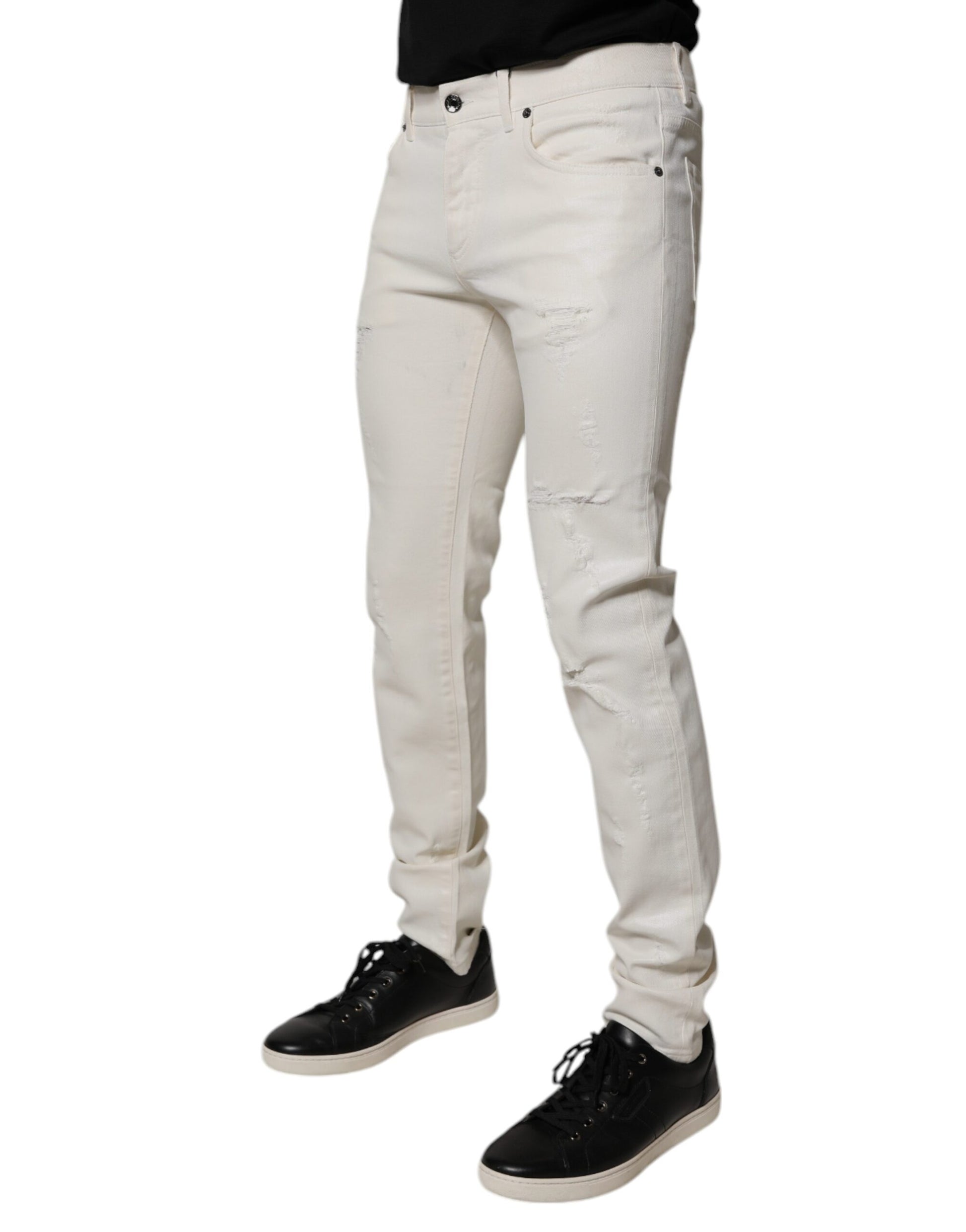 Dolce & Gabbana Off White Cotton Stretch Skinny Denim Jeans by Dolce & Gabbana