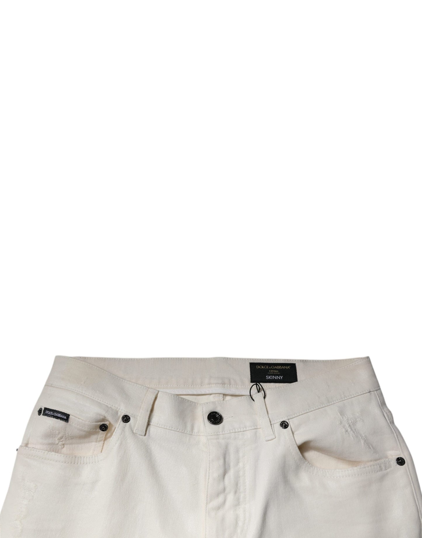 Dolce & Gabbana Off White Cotton Stretch Skinny Denim Jeans by Dolce & Gabbana