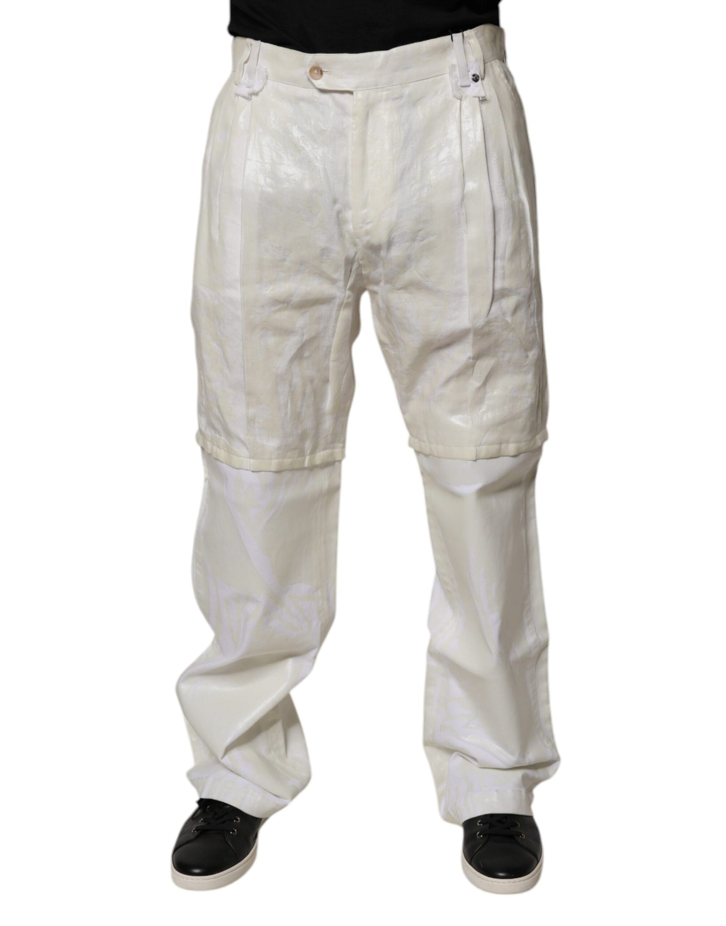 Dolce & Gabbana White Linen Mid Waist Straight Men Denim Jeans by Dolce & Gabbana