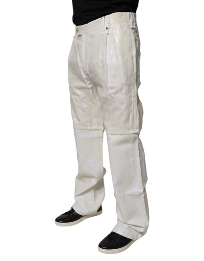 Dolce & Gabbana White Linen Mid Waist Straight Men Denim Jeans by Dolce & Gabbana