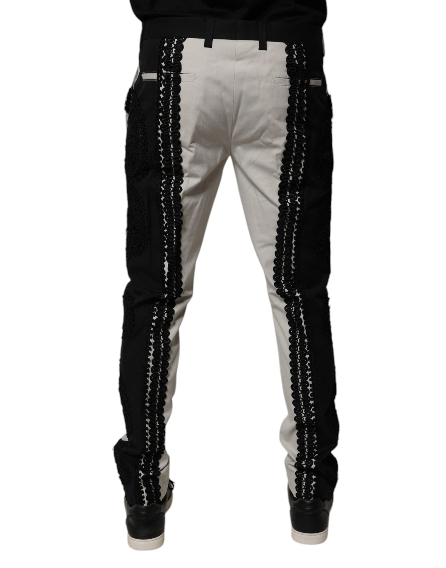 Dolce & Gabbana White Lace Trim Mid Waist Dress Formal Pants by Dolce & Gabbana