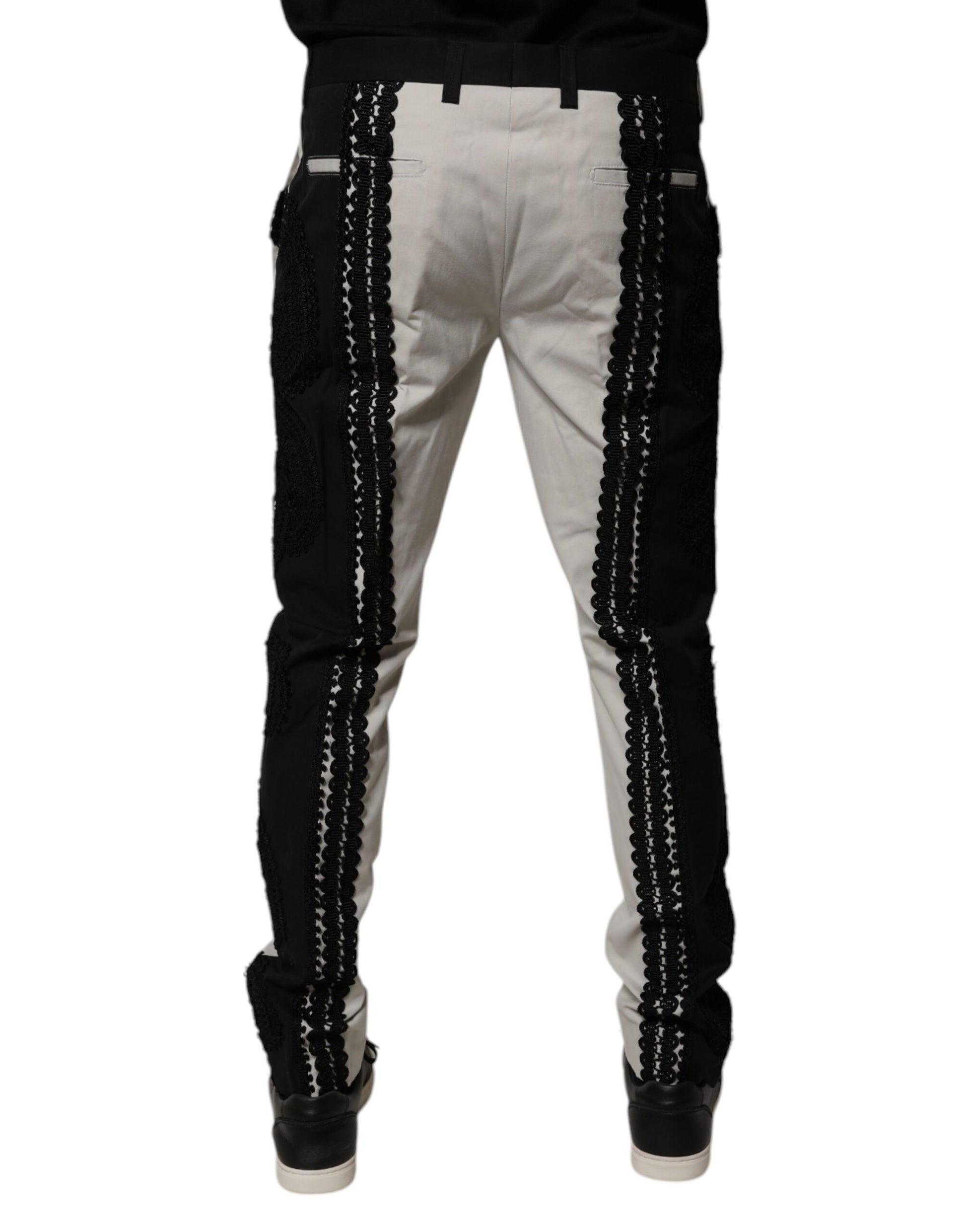 Dolce & Gabbana White Lace Trim Mid Waist Dress Formal Pants by Dolce & Gabbana