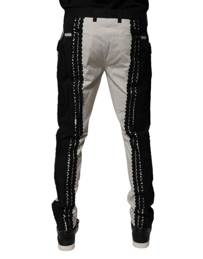 Dolce & Gabbana White Lace Trim Mid Waist Dress Formal Pants by Dolce & Gabbana
