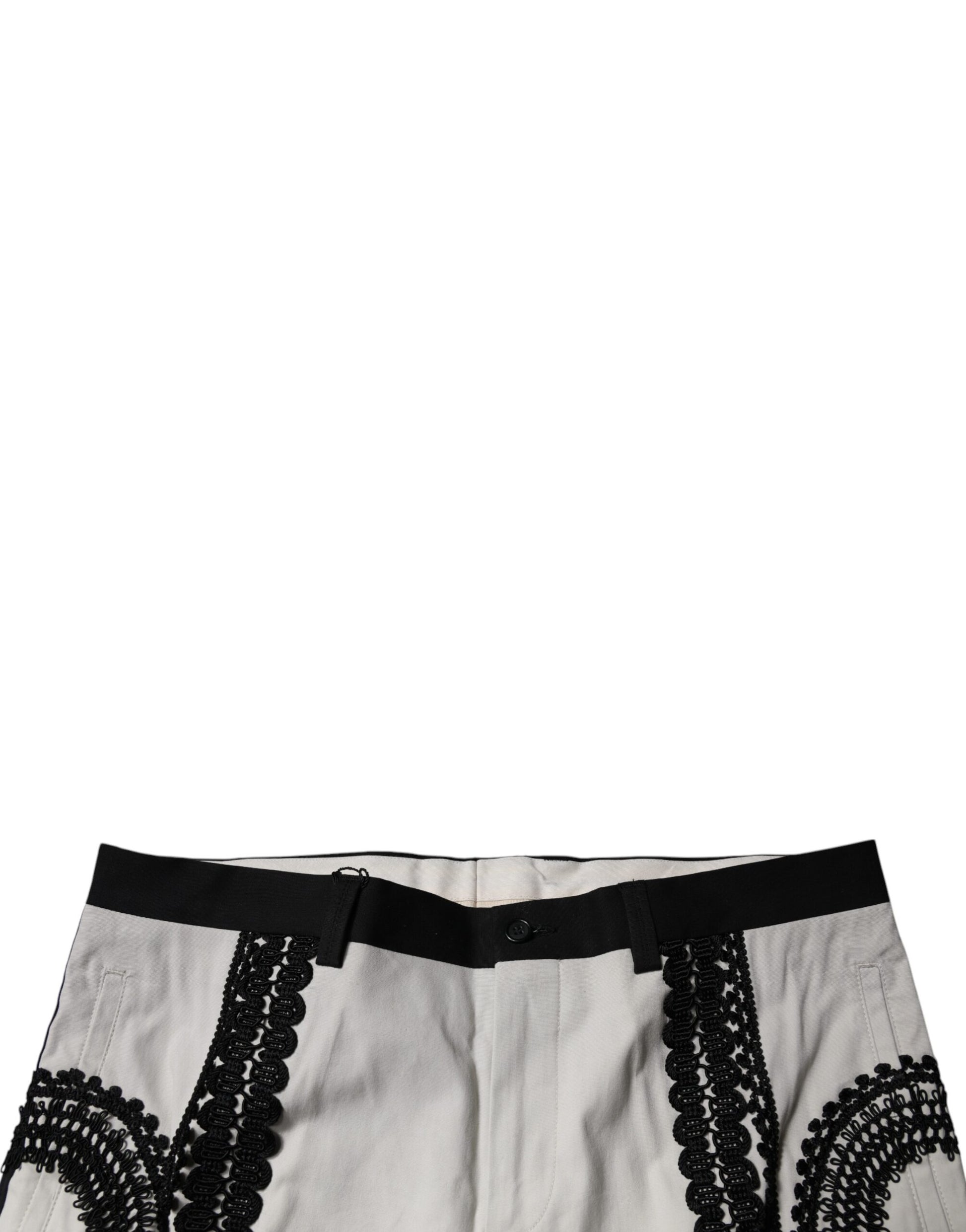 Dolce & Gabbana White Lace Trim Mid Waist Dress Formal Pants by Dolce & Gabbana