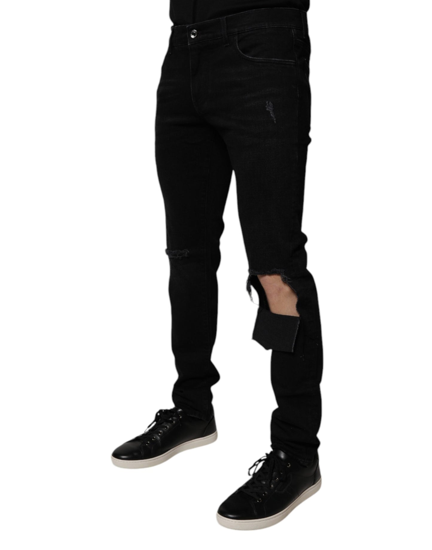 Dolce & Gabbana Black Ripped Cotton Skinny Men Denim Jeans by Dolce & Gabbana