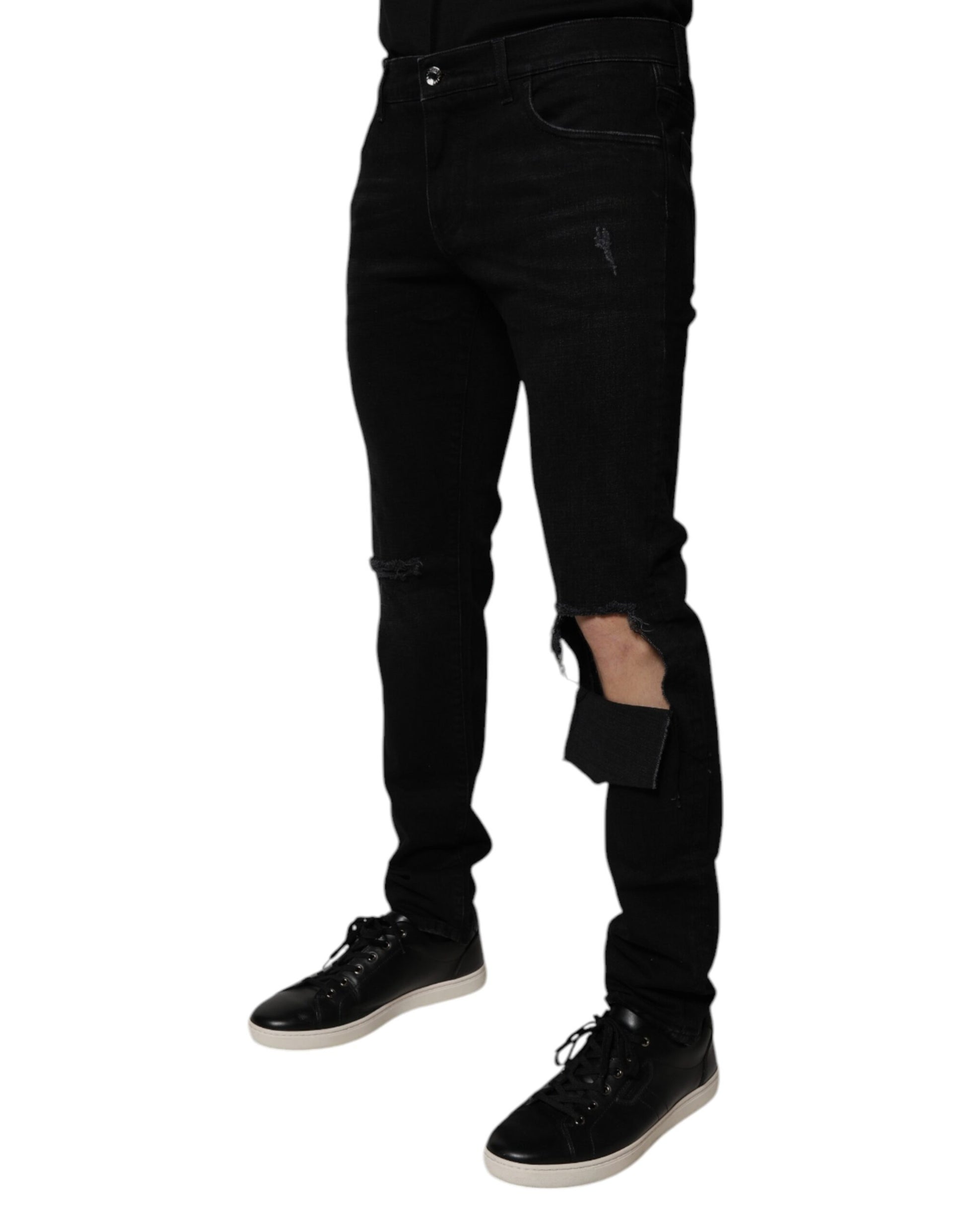 Dolce & Gabbana Black Ripped Cotton Skinny Men Denim Jeans by Dolce & Gabbana