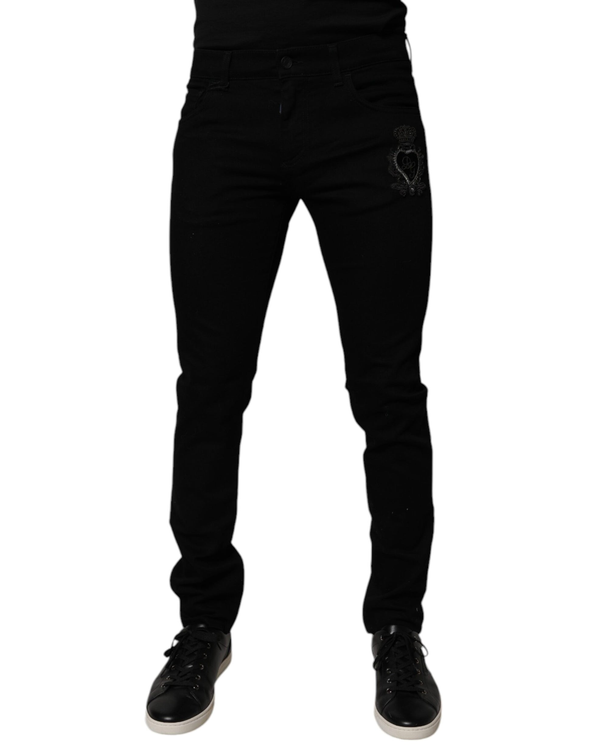 Dolce & Gabbana Black Sacred Heart Cotton Skinny Denim Jeans by Dolce & Gabbana