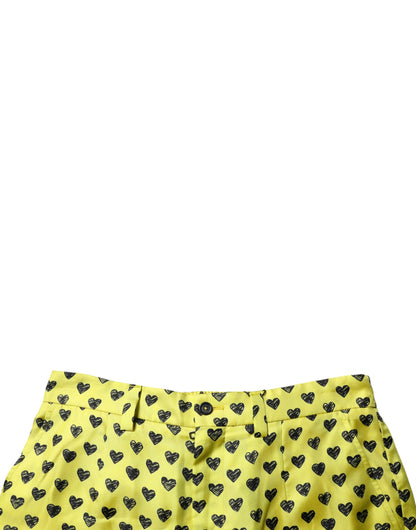 Dolce &amp; Gabbana Green Silk Heart Print Bermuda Shorts