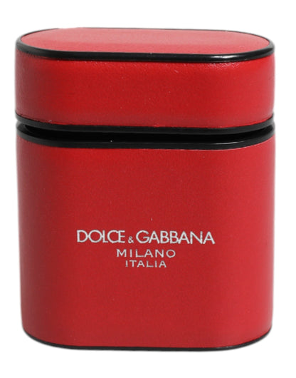 Étui à rabat pour Airpods Dolce &amp; Gabbana en cuir de veau rouge avec logo imprimé