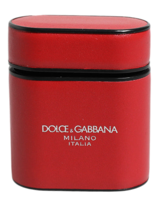 Étui à rabat pour Airpods Dolce &amp; Gabbana en cuir de veau rouge avec logo imprimé