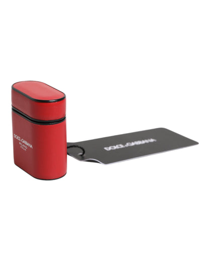 Étui à rabat pour Airpods Dolce &amp; Gabbana en cuir de veau rouge avec logo imprimé
