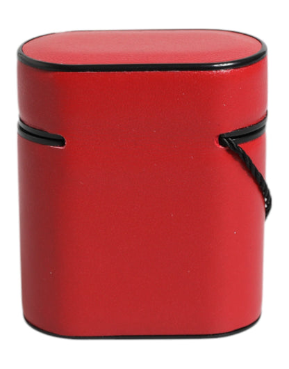 Étui à rabat pour Airpods Dolce &amp; Gabbana en cuir de veau rouge avec logo imprimé