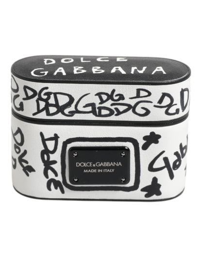 Étui Dolce &amp; Gabbana en cuir noir et blanc avec logo griffonné