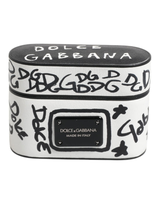 Étui Dolce &amp; Gabbana en cuir noir et blanc avec logo griffonné