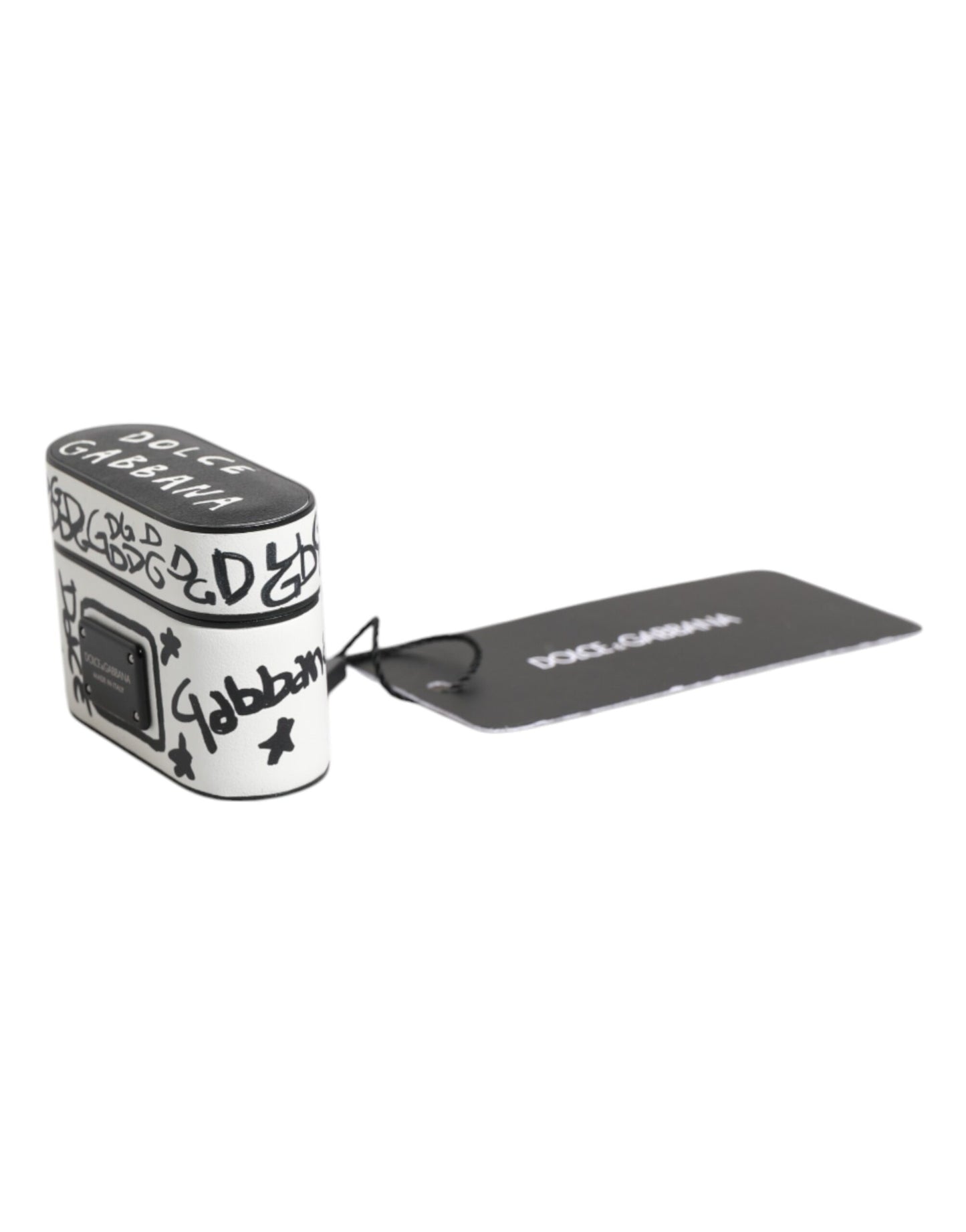 Étui Dolce &amp; Gabbana en cuir noir et blanc avec logo griffonné