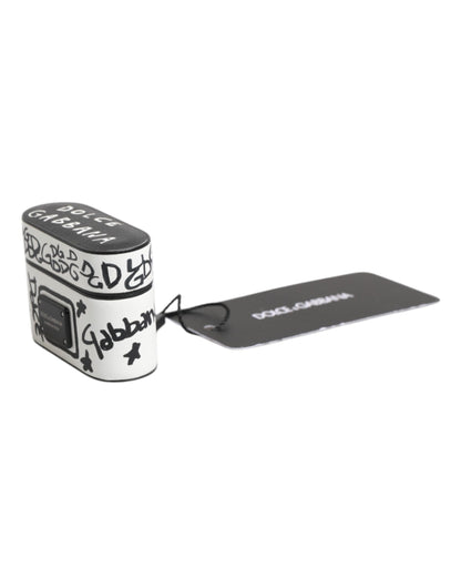 Étui Dolce &amp; Gabbana en cuir noir et blanc avec logo griffonné