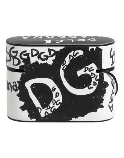 Étui Dolce &amp; Gabbana en cuir noir et blanc avec logo griffonné