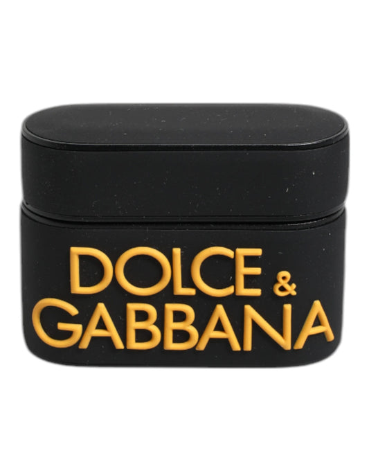 Étui pour Airpods Dolce &amp; Gabbana en silicone noir et jaune avec logo en relief
