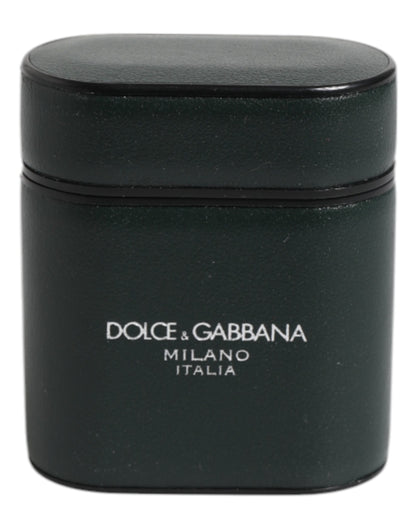 Étui à rabat pour Airpods Dolce &amp; Gabbana en cuir de veau noir avec logo imprimé