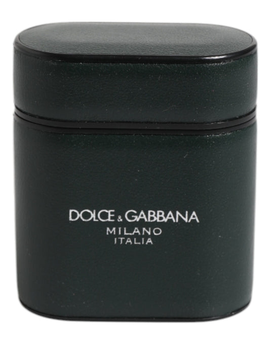 Étui à rabat pour Airpods Dolce &amp; Gabbana en cuir de veau noir avec logo imprimé