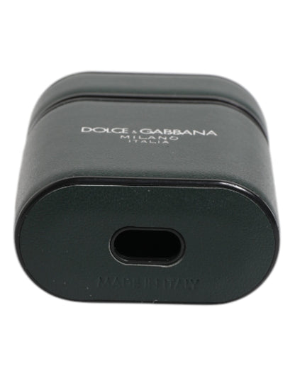 Étui à rabat pour Airpods Dolce &amp; Gabbana en cuir de veau noir avec logo imprimé