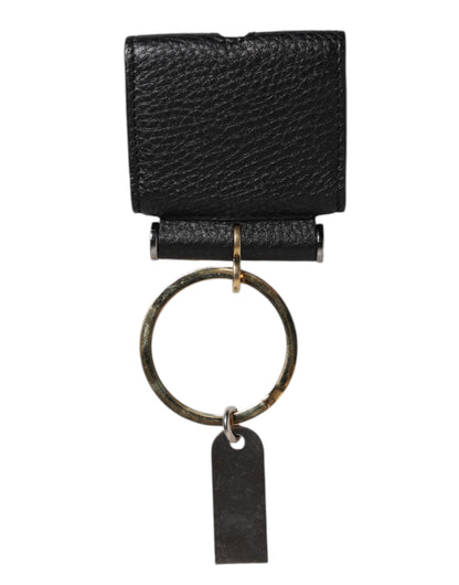 Étui pour Airpods Dolce &amp; Gabbana avec bracelet en cuir noir et plaque logo en métal doré