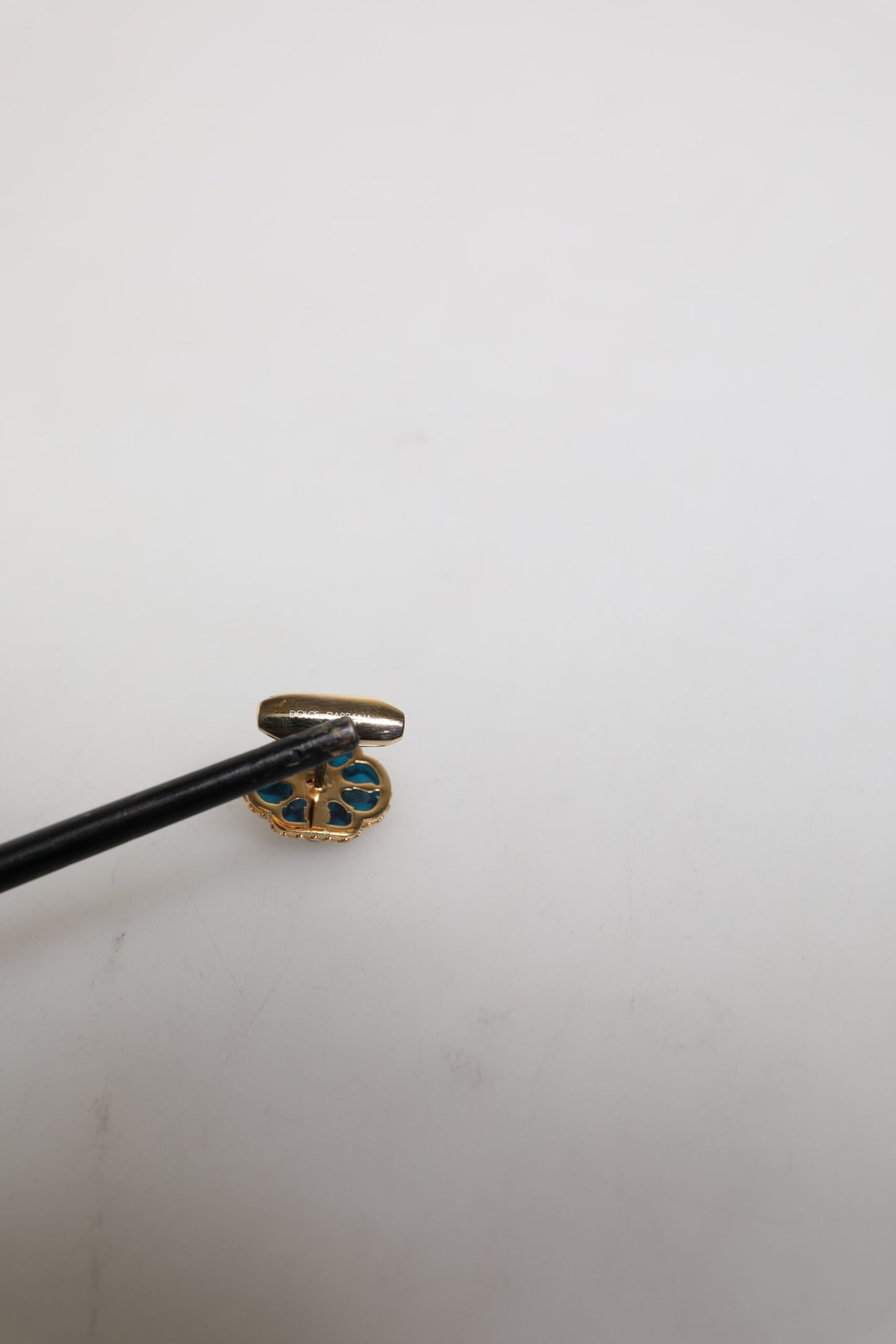 Boutons de manchette Dolce &amp; Gabbana en laiton doré et émail bleu à fleurs