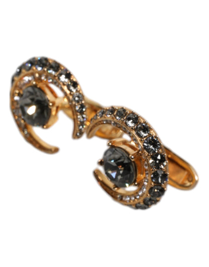 Ensemble de boutons de manchette Dolce &amp; Gabbana Luna en laiton, or et cristal noir