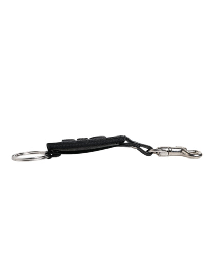 Dolce &amp; Gabbana Blue Calf Leather DG Logo Silver Brass Keyring Keychain