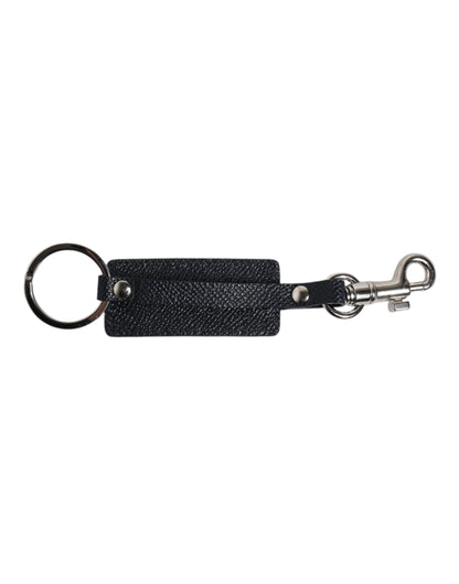 Dolce &amp; Gabbana Blue Calf Leather DG Logo Silver Brass Keyring Keychain