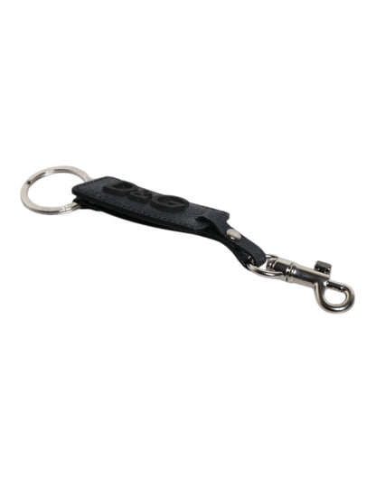 Dolce &amp; Gabbana Blue Calf Leather DG Logo Silver Brass Keyring Keychain