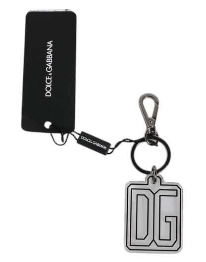 Dolce &amp; Gabbana Gray Black DG Rubber Logo Silver Keychain