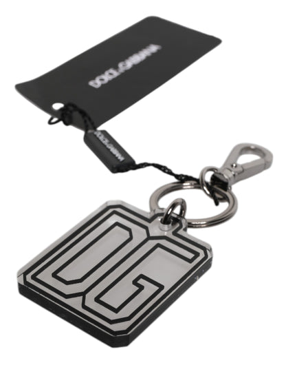 Dolce &amp; Gabbana Gray Black DG Rubber Logo Silver Keychain