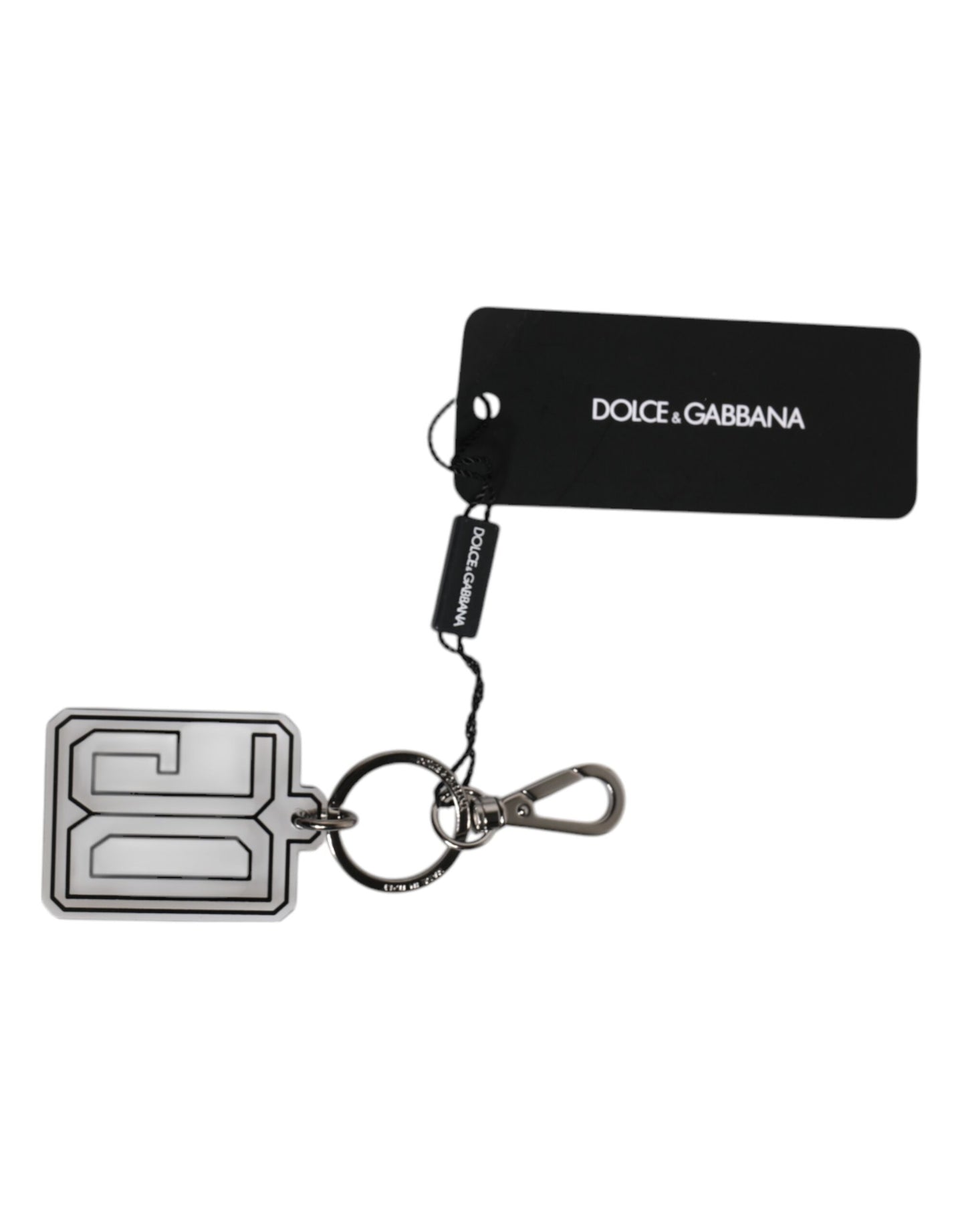 Dolce &amp; Gabbana Gray Black DG Rubber Logo Silver Keychain