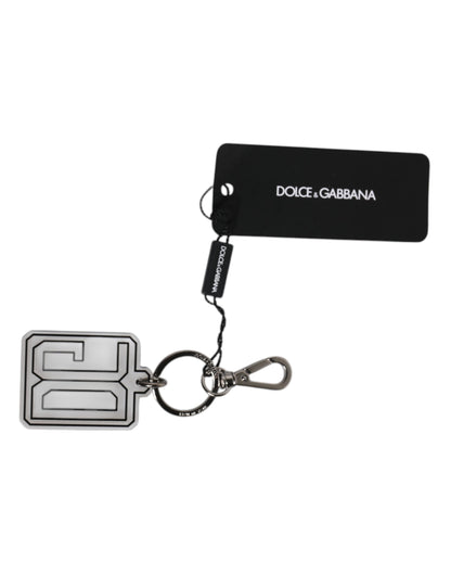 Dolce &amp; Gabbana Gray Black DG Rubber Logo Silver Keychain