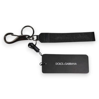Dolce &amp; Gabbana Black Logo Nylon Silver Brass Men Keychain