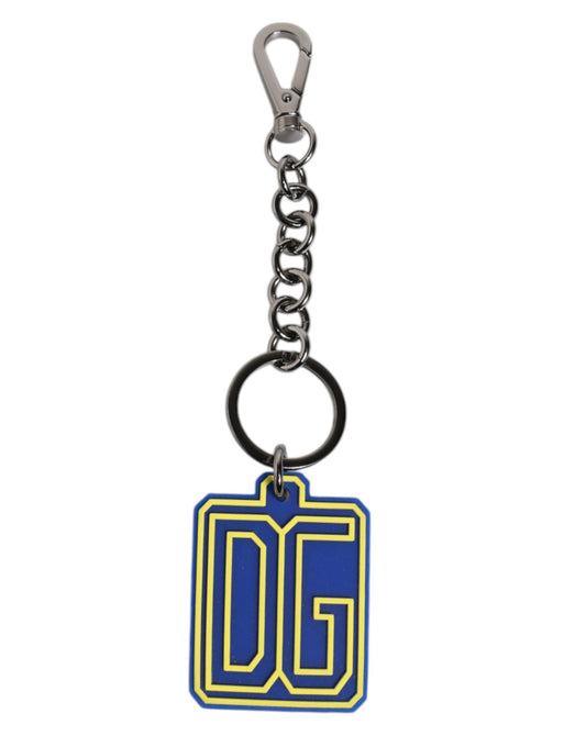 Porte-clés Dolce &amp; Gabbana bleu jaune DG en caoutchouc argenté avec logo
